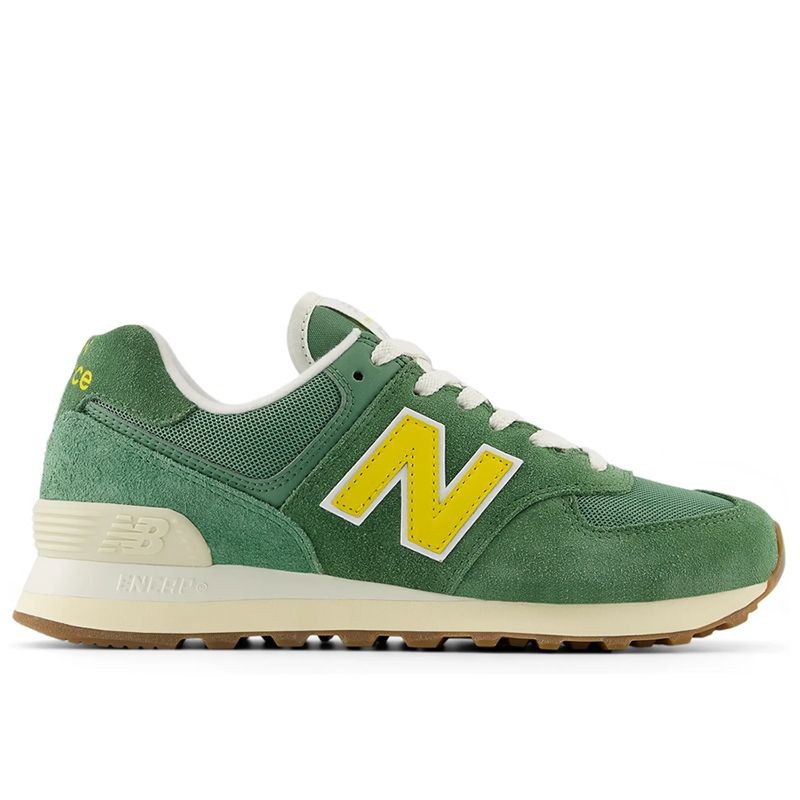Womens New Balance 574 Athletic Shoe - Mallard Green / Ginger Lemon / Sea Salt Size M6 W7.5 - Bellso